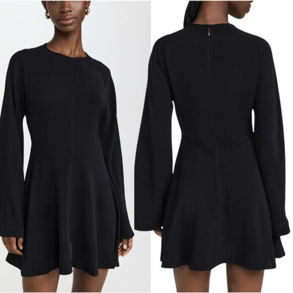 NWT La Ligne Short Fit Crew Neck Back Zip Flare Dolman Sleeve Dress Black Sz: 0 - Picture 7 of 7
